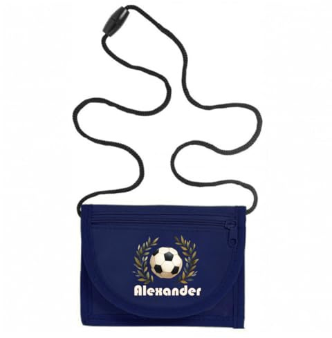 minimutz Geldbörse Kinder personalisiert, Kindergeldbeutel mit Name, Brustbeutel Fußball Jungen (Navy)