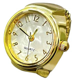 SLYHHZHMY 2Stück Runde Ringuhr Quarzwerk Fingergetragen Elastisches Armband Genaue Zeitmessung Für Männer Oder Damen (Goldene Zahlen)
