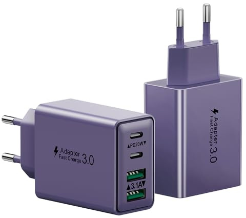 Cargador USB C, 40W 4-Puertos USBC Enchufe Carga Cargador Rapida para iPhone 17 16 15 14 13 12 11 Pro MAX Plus, Samsung, iPad, Múlti USBC PD Adaptador+ QC Rápido Tipo C Cabezal Pared
