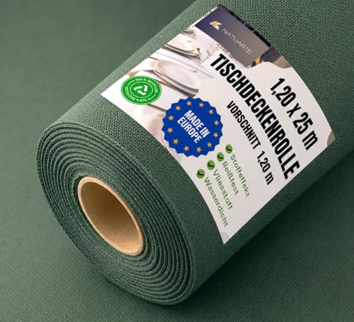 NATUARTE Mantel Desechable Verde Mantel Rollo 1.18 m x 25 m - Tejido No Tejido Efecto Tela - Reutilizable - Precorte Invisible Cada 1,20m Verde Oscuro 1,18x25