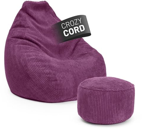 Lumaland Relax Set Cord – Sitzsack Giant + Pouf | Besser als Sofa, Sessel & Co. | XXL Bean Bag + Sitzpouf Hocker mit Füllung (EPS Perlen) für Indoor | Bodensofa für Wohnzimmer, Schlafzimmer & Gaming