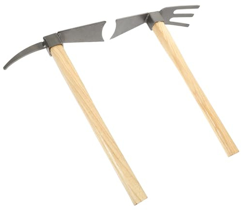 jojofuny 2 pièces Lot de Petites Houes de Jardin Légères Acier Manganèse et Bois Outils Creuseurs pour Plantation de Fleurs et Désherbage Kit Jardinage Pratique pour Potager et Extérieur