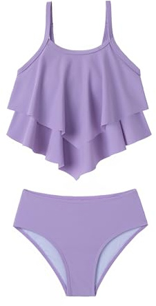 Arshiner Niñas Dos Piezas Traje de Baño con Volantes Niños Verano Conjuntos de Bikini Ajustables Tankini Bikini Set para Niñas 7-15 Años