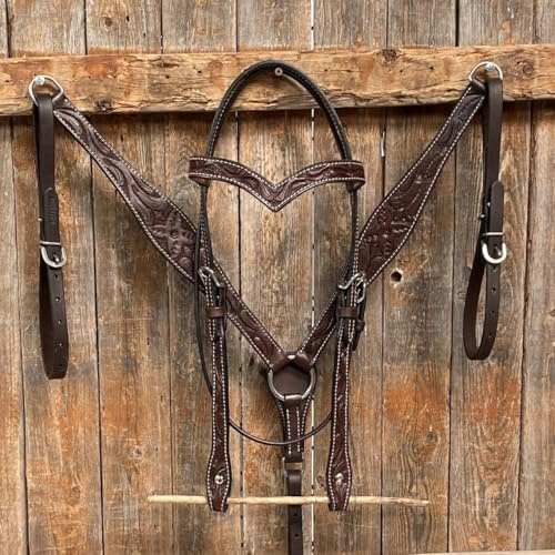 EQUIEMPRESS Western-Leder-Set mit handgefertigtem Kopfstück und Vorderzeug mit Zügeln. /Size-Full,Cob,Pony AM-33 (Pony)