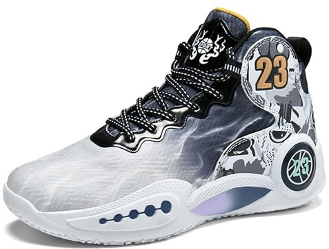 Basketskor for män Andas Anti-Slip Sport Slittåliga praktiska träningsstövlar Skor för promenader(White and black,37 EU)