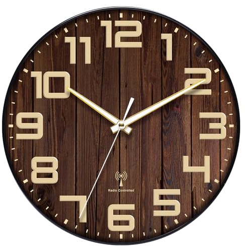 NUOVO Analoge Wanduhr Funk,Runde Funkwanduhr,Großes Ziffernblatt,Nicht Tickend Perfekt für Küche,Wohnzimmer,Büro (30 cm)