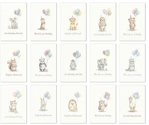 Edition Seidel Set 15 Geburtstagskarten mit Umschlag. Glückwunschkarte Geburtstagskarte Grusskarte Karte Geburtstag Spruch Sprüche Mann Frau Kinder (SW026)