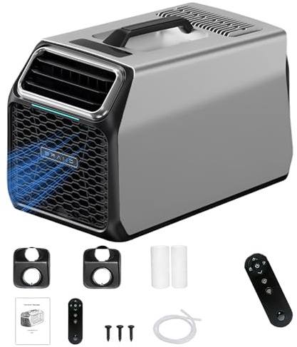 Climatizzatore portatile da campeggio 5000 BTU per tenda e camper, condizionatore DC con compressore GMCC, auto-evaporante, timer e modalità sleep per furgone, camion, piccoli ambienti Gray