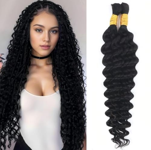 Sexycat Extensions de cheveux humains, style bohème, à tresser, 100 g, en vrac, bouclés, 2 paquets, 35 cm, noir naturel #1B, pour femme, extensions de cheveux Remy