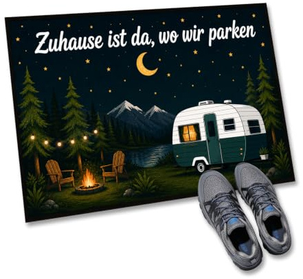 Wohnwagen Zubehör, Zeltteppich 40x60 Cm Zuhause Ist Da Wo Wir Parken, Lustige Camping Geschenke Für Camper, Schmutzfangmatte Als Wohnwagen Deko, Camping Zubehör Gadgets Teppich Für Wohnmobil