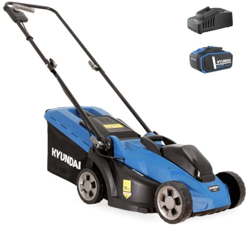 HYUNDAI 20V Akku-Rasenmäher mit 4.0Ah Akku und Ladegerät | Brushless Motor, 33 cm Schnittbreite, 35 L Korb, zentrale Höhenverstellung, leicht, kompakt und kabellos