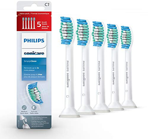 Philips Sonicare Genuine SimplyClean Replacement Toothbrush Heads, 5 Brush Heads, White, HX6015/03
