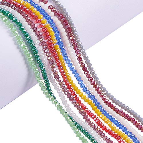 PH PandaHall 10 Fili Perline di Vetro di Cristallo Sfaccettato Colorate | 1230~1270pz Perline Cristallo Sfaccettato per Creazione di Gioielli Collane Braccialetti Fai Da Te, 3.5-4mm, Foro: 0.5mm