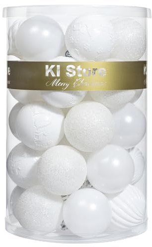 KI Store White Christmas Ball Ornaments, 34pcs 2.36-Inch, With Hooks for Tree, Wreath, Garland Decor - Holiday Decorations Included