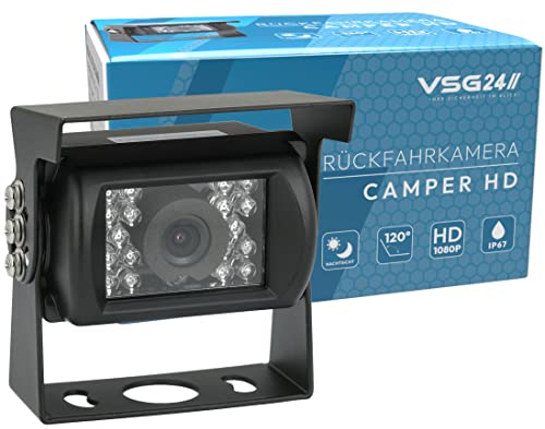 VSG24 Camper HD Rückfahrkamera Wohnmobil Wohnwagen/Rückfahrsystem Camera/Nachtsicht & Wetterfest/einfaches Nachrüsten Einparkhilfe Kamera hinten Frontkamera LKW Anhänger 12V-24V Schwarz