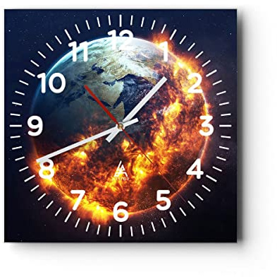 Modern Wanduhr Universum Erde Feuer Globus 40x40cm Quadrat Groß Wand Uhr Glas Analog Zimmeruhren Küche Büro Wohnzimmer Glasuhr Wall Clock Dekoration Design Wanddekoration Küchenuhr C4AC40x40-2875