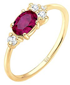 Elli Premium Damen Echtschmuck Ring mit Zirkonia Steine mit Synthetischer Rubin in 925 Sterling Silber vergoldet