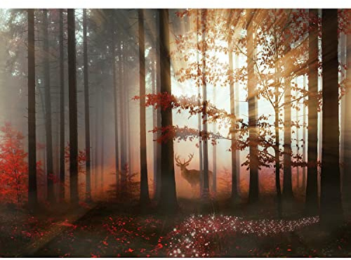 Runa Art Fototapete Wald Hirsch Modern Vlies Wohnzimmer Schlafzimmer - Made in Germany - 308 x 220 cm Rot Braun 9387010a