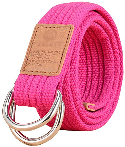 HotYou Stoffgürtel für Damen und Herren Doppel D-ringe Leinwand Canvas Schnalle Gürtel,Rot 1,L*W：41.33 Zoll*1.33 Zoll