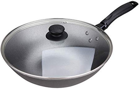 AIZYR Padella per Friggere A Mano, Padella Wok Senza Rivestimento -Antiaderente Anodizzato Padella Wok Stir, per Piano Cottura A Induzione, Gas Elettrico E Naturale (Wok A Fondo Piatto da 30 Cm)