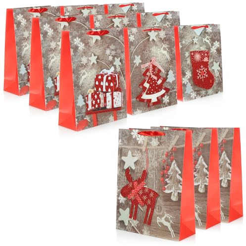 com-four® 12x XL Geschenktüten - mit echten aufgesetzten 3D-Stickern | Für Weihnachten - Nikolaus und Advent - Motive als Applikation statt flachem Aufdruck