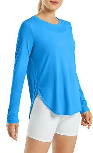 G4Free dam-sportkläder t-shirts UPF 50+ långärmad UV-skydd solskydd långärmade tröjor rashguards sportskjorta yoga träning gym löpartröja, Havsblå, XL
