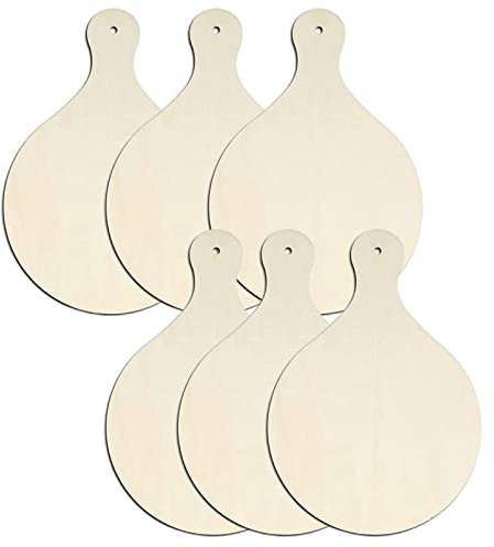 chiwanji 6Pcs Rustic Serving Tray painting Paddle with Handle Wooden Chopping Board for Food Crafts Farmhouse Baking Parties, 16x23cm Round