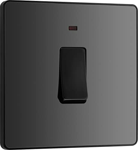 BG Electrical Single Wall Switch with LED Power Indicator, Double Pole, Screwless Front Plate, Round Edges, Evolve, Black Chrome, 20A, PCDBC31B