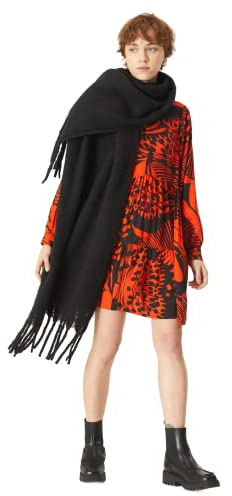 Compania Fantastica Oversized Strickschal mit Fransen, Schwarz , Einheitsgröße