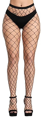 CozyWow Collant a rete da donna, con caviglie elastiche, vita alta, calze a rete da pesca, cinturino seducente, calze alte fino al ginocchio per donne, Taglia unica