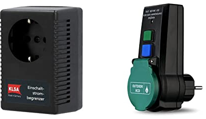 UNITEC Anlaufstrombegrenzer und Einschaltstrombegrenzer (230V/16A, Zwischenstecker, Strombegrenzer, Überspannungsschutz) & REV 0515494555 DI Steckdose, Schutzschalter, Auslösezeit 30ms,3600W, schwarz