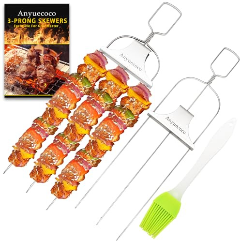 Anyuecoco Skewers for kabobs,2 PCS 14-Inch 3 Way Kabob Skewers for Grilling,Stainless Steel Skewer,With Push Bar Reusable Metal Skewer,Kabob Sticks,Perfect For Meat,Chicken,Sausages,Veggies,shrimp