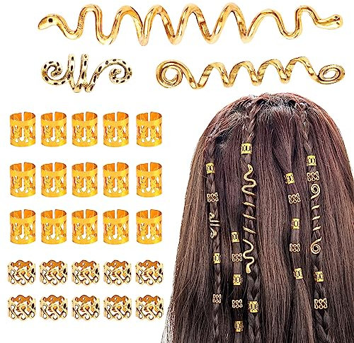 MXTIMWAN 28 Piezas Bobina Joyería El Cabello Anillos, Cabello Trenzas De Metal Accesorio, Ajustables, Puños de Pelo de Metal el Cabello Anillos Para Hombres y Mujeres
