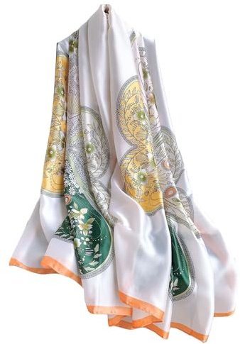 Écharpe en soie Silk Scarf Women Shawl White Scarf Stain Neckerchief Head Wraps Ladies Beach Shawl Vintage Bridal Belt Chiffon Scarf Muslim Colorful Cloth Christmas Decorations Scarf (White-orange)