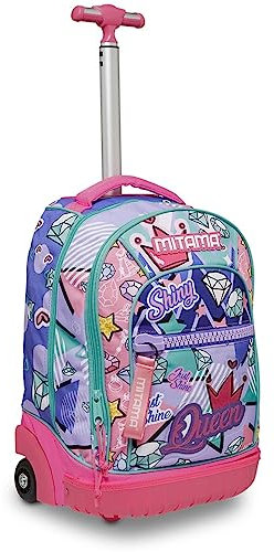 Mitama Mochila con Ruedas Trolley Run Just Shine MITAMA, Lila - Mochila 2 en 1, Mochila Escolar con Carro - Bolso Escolar Niñas, Adolescentes - Trolley Escolar Doble Compatimento con Bolsillo Frontal