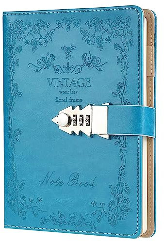 LinYesh Vintage Notebook with Lock, Secret Password Writing Notepad, A5 PU Leather Travel Journal with Combination Lock, Lockable Diary for Travel School Office