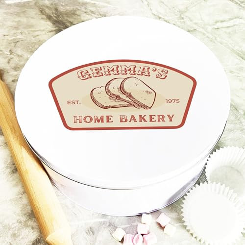 Round Vintage Label Bread Slices Personalised Home Bakery Storage Tin Personalised Gift | Custom Gift | Personalized Tin | Cake, Biscuit & Treat Tins | Gift For Her | Gift For Him