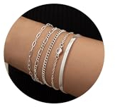 CASSIECA 5 Stück Armband Damen Silber Versilbert Armbänder Set Verstellbare Stapelbare Kettenarmband Silber Schmuck Damen