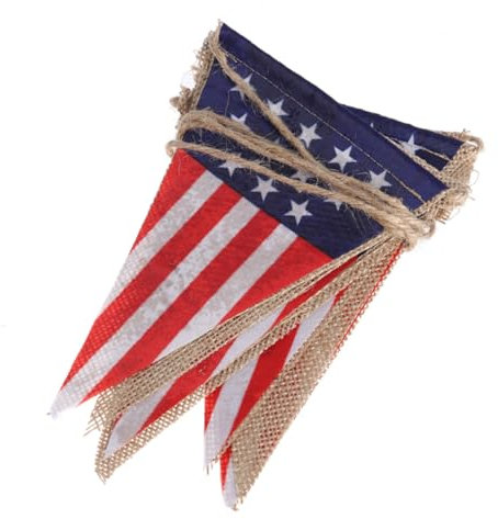 PRETYZOOM Patriotisches Banner Sackleinen Girlande 2m Usa Flaggenmuster Wimpelkette zum Unabhängigkeitstag Wiederverwendbare Dekoration für Party Wand Tisch Flur Gemischte Farben