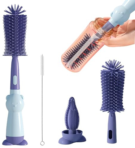 3-in-1 Baby Silikon flaschenbürste, Babyflaschenbürsten-Set, Silikon-Babyflaschenbürste, Zum Reinigen von Babyflaschen, tragbare Flaschenbürste, Schnullerbürste, Strohhalmbürste (im Karton verpackt)