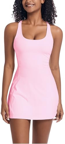 Topcloset Tennis Dress for Women Workout Dress with Built-in Bra & Shorts Pockets for Athletic Exercise Golf, Cherry Blossom, M