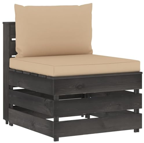 LAPOOH Modulär mellansoffa med kudde, trädgård, loungemöbler, loungesoffa utomhus, trädgårdssoffa, utomhusmöbler, soffa, grå, impregnerat trä