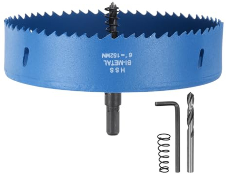 sourcing map Bi-Metal Hole Saw Kit 152mm (6) Hole Cutter Set with 1pcs 1/4 Hex Shank Arbor 2pcs 1/4 Center Drill Bits 2ps Springs 1pcs Wrench for Wood Plastic Soft Metal
