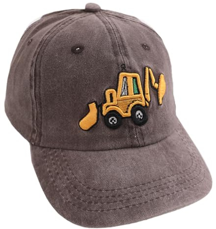 ZBHDEYG 1 styck barnbasebollkeps, grävmaskinsbroderad skärmmössa, justerbar keps med spänne bak, solhatt med brett brätte, utomhushatt, sommarsolhatt (brun), BRUN, S/M