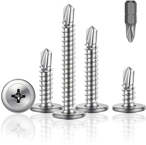 HXJDAM 110 Piezas Tornillos Roscachapas 4,8 x 32MM Tornillos Acero Inoxidable 410 Tornillos Roscachapas Tornillos de Acero Inoxidable Chapa Sandwich (Plata）