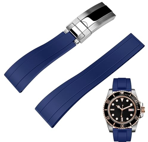 Juntan 20mm 22mm Uhrenarmband Kautschuk für Männer Frauen, Smartwatch Uhrenarmbänder Fluorkautschuk Silikon Gummi Armband mit klassischer Diving Style Faltschließe