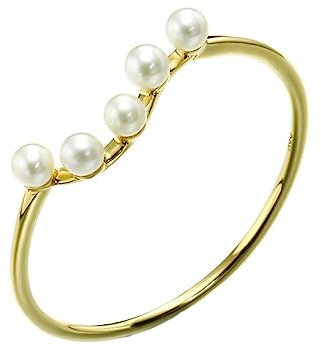 Tolldek 18 Karat Au750 Gold Echter Schmuck Ring, Welle Eheringe mit Perle, 18K Gold Solitärring Partnerringe Pärchen Ringe für Damen, Gold, Gr.57