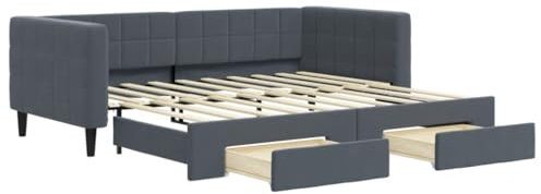 vidaXL Dagbädd utdragbar med lådor mörkgrå 90x190 cm sammet, dag bädd, bäddsoffa, gästsäng, dag bäddar, bäddsoffor, gästsängar, dubbelsäng för gäster