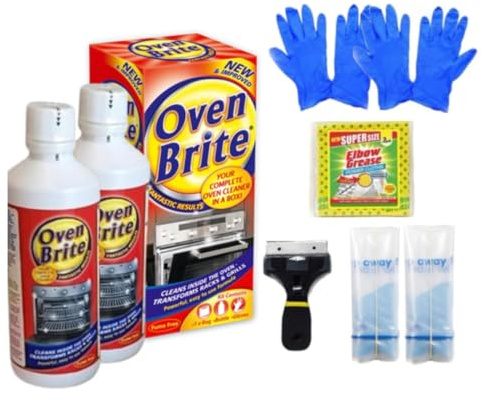 QLV Oven Cleaner Kit 2 x 500ml, Oven & BBQ Grease Remover with Scraper