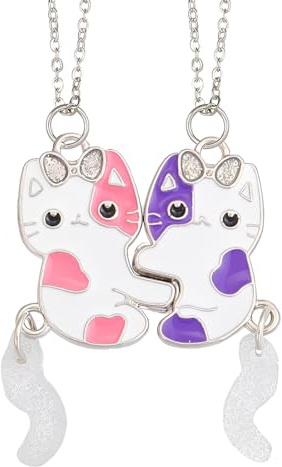HABNI 2 Piezas Collares De La Amistad Ollar Gato Cadena Plata Mujer Para 2 Niña Bff Regalos Personalizados Accesorios De Amistad
